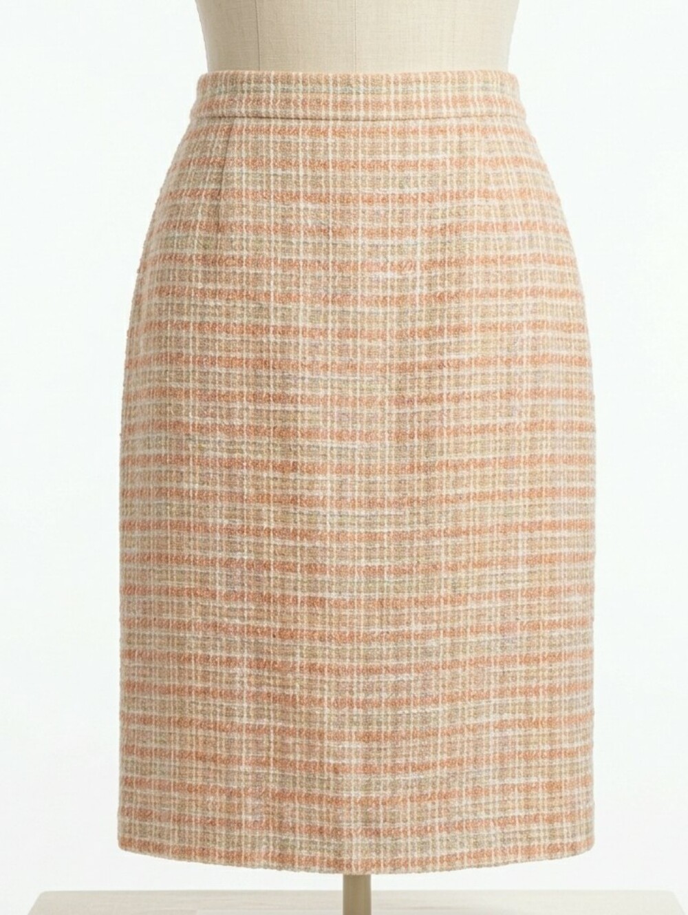 ALEX MARIE Peach Tweed Plaid Pencil Skirt Boucle Pastel Office Career Size 12
